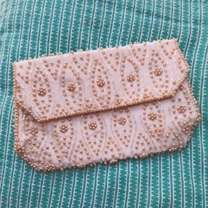 Vintage La Royale Satin Beaded Evening Bag Cream Ivory Japan Clutch